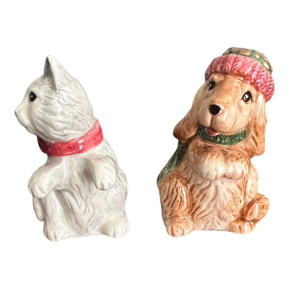 Fitz and Floyd Christmas Dog Cat Salt and Pepper Set - Picture 4 of 7